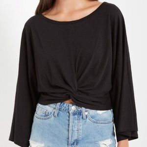 Twist Front Tee Black Long Sleeve Knit